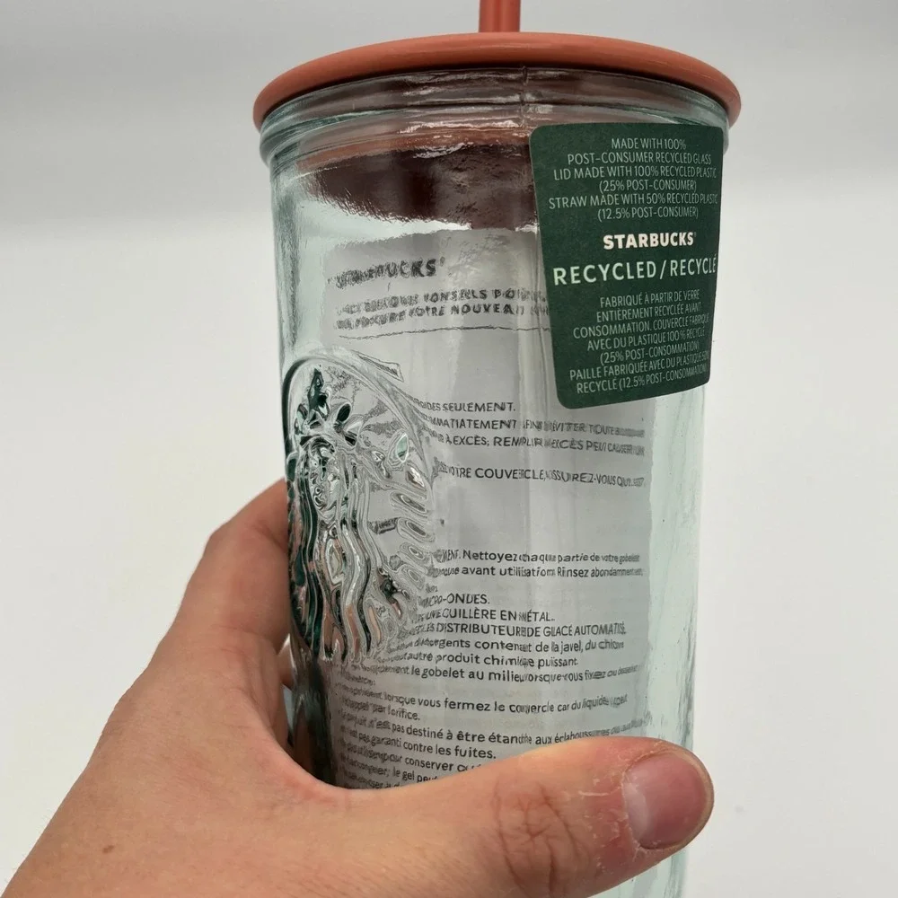 Starbucks Recycled Glass Triangle Bottom Cold Cup Brown Tumbler 16 oz Grande NWT